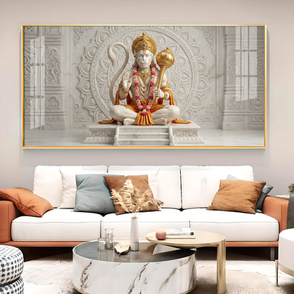 Lord Hanuman Glass Finish Horizontal Wall Art