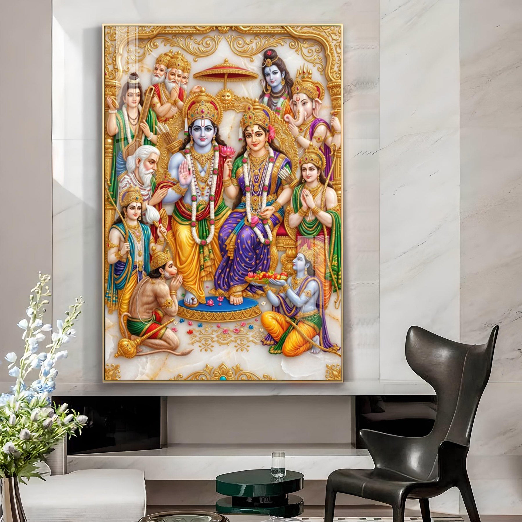 Ram Darbar Glass Finish Vertical Wall Art