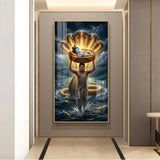 Lord Krishna with Vasudeva Glass Finish Vertical Wall Art