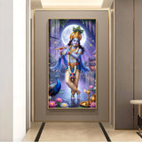 Depicting Lord Krishna Glass Finish Vertical Wall Art