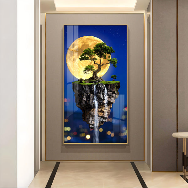 Dreamy Waterfall Escape Glass Finish Vertical Wall Art
