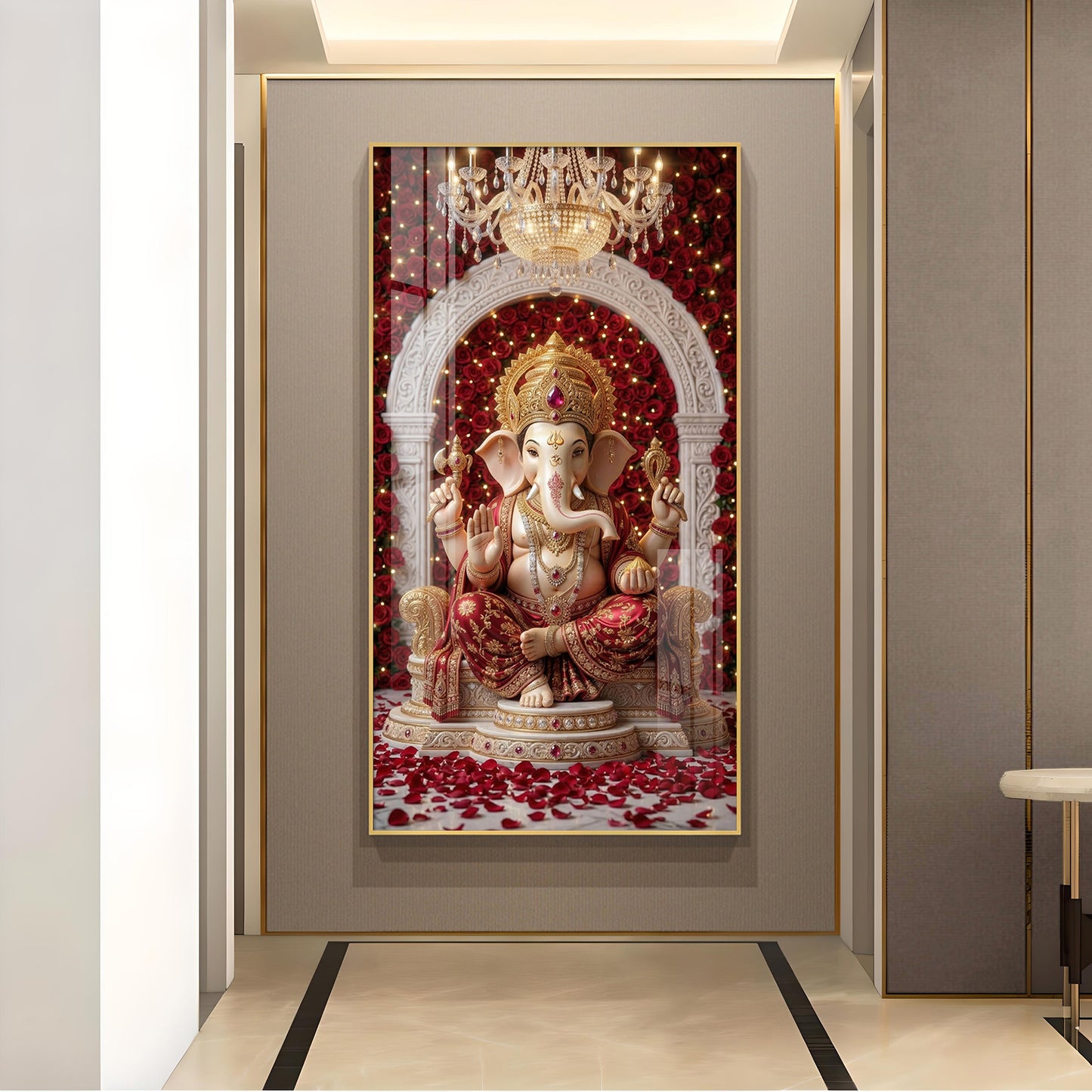 Divine Shree Ganesh Glass Finish Vertical Wall Art