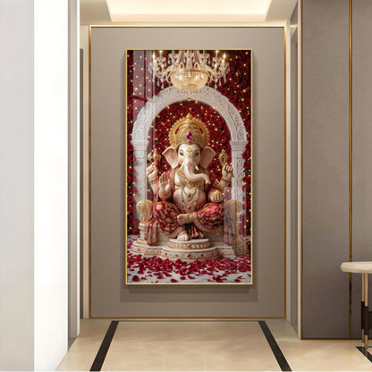 Divine Shree Ganesh Glass Finish Vertical Wall Art