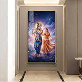 Radha Krishna Divine Glass Finish Vertical Wall Art