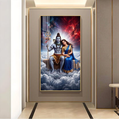 Hindu Deities Shiva & Parvati Glass Finish Vertical Wall Art