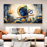 Lord Krishna With Yantra Glass Finish Horizontal Wall Art