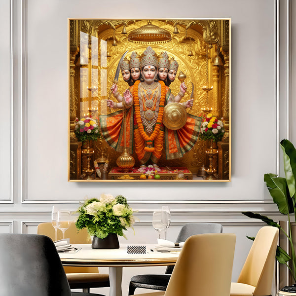 Panchmukhi Hanuman Ji Glass Finish Square Wall Art
