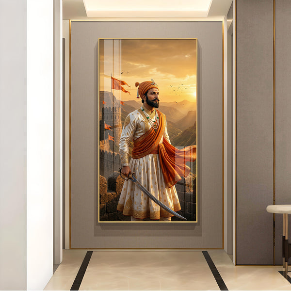 Shivaji Maharaj Warrior Spirit Glass Finish Vertical Wall Art