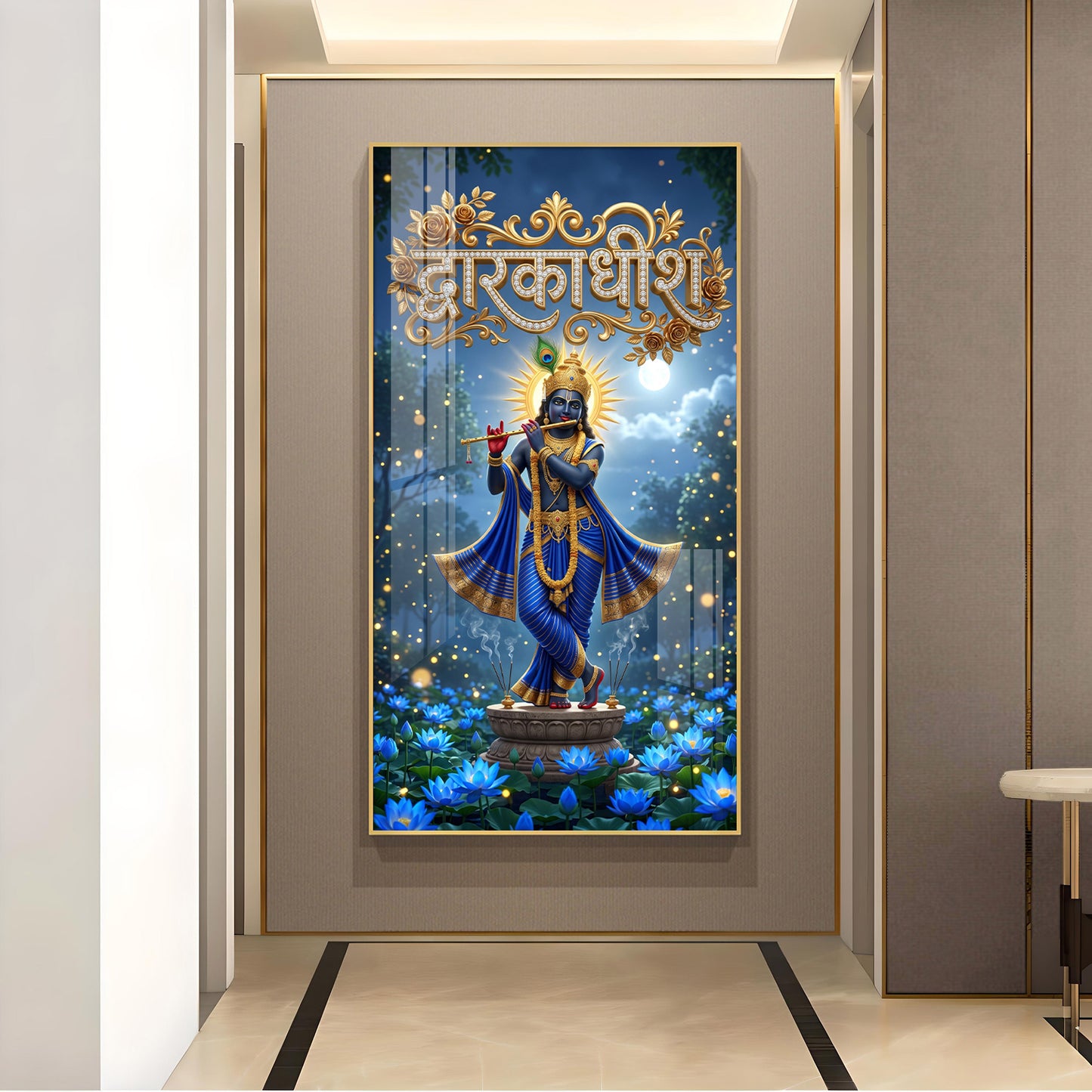 Lord Dwarkadhish Glass Finish Vertical Wall Art