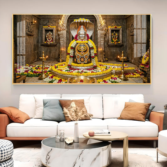 Mallikarjuna Jyotirlinga Glass Finish Horizontal Wall Art