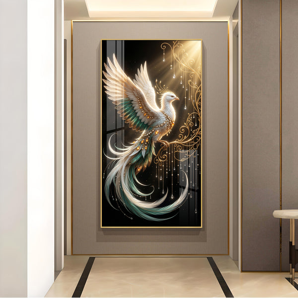 White Phoenix Glass Finish Vertical Wall Art