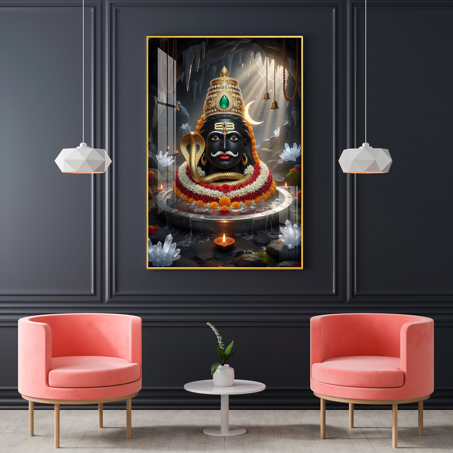 Lord Mahakal Glass Finish Vertical Wall Art