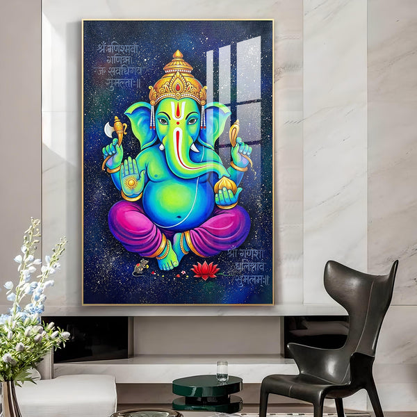 Lord Vinayak Glass Finish Vertical Wall Art