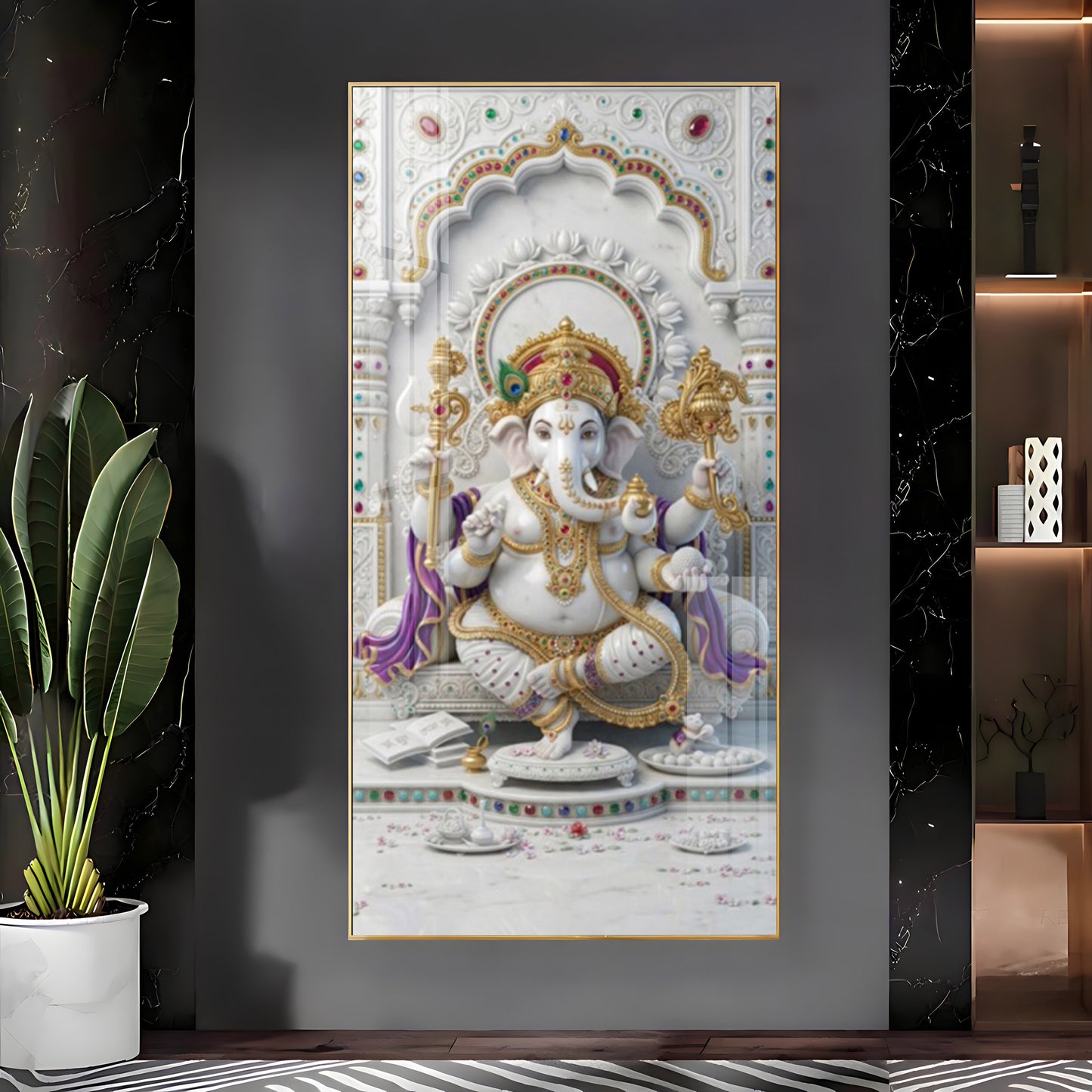 Lord Ganesha Ji Glass Finish Vertical Wall Art