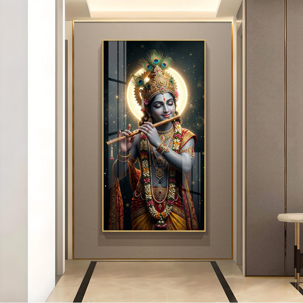 Divine Hare Krishna Glass Finish Vertical Wall Art