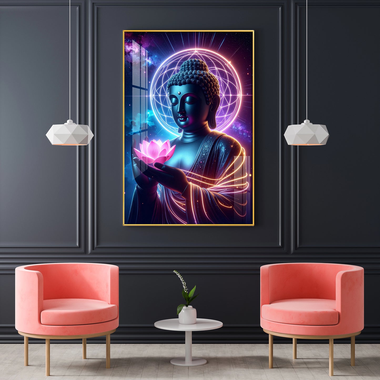 Divine Blessings Of Buddha Glass Finish Vertical Wall Art