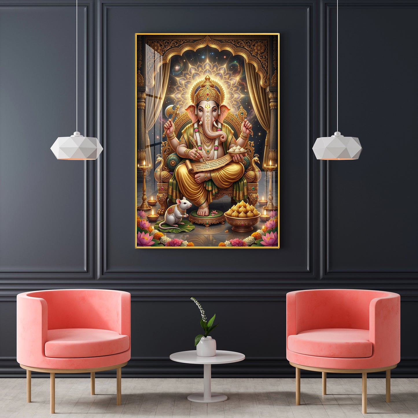 Jai Ganapathi Deva Glass Finish Vertical Wall Art