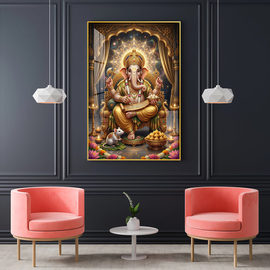Jai Ganapathi Deva Glass Finish Vertical Wall Art