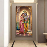 Eternal Bond of Radha Krishna Glass Finish Vertical Wall Art
