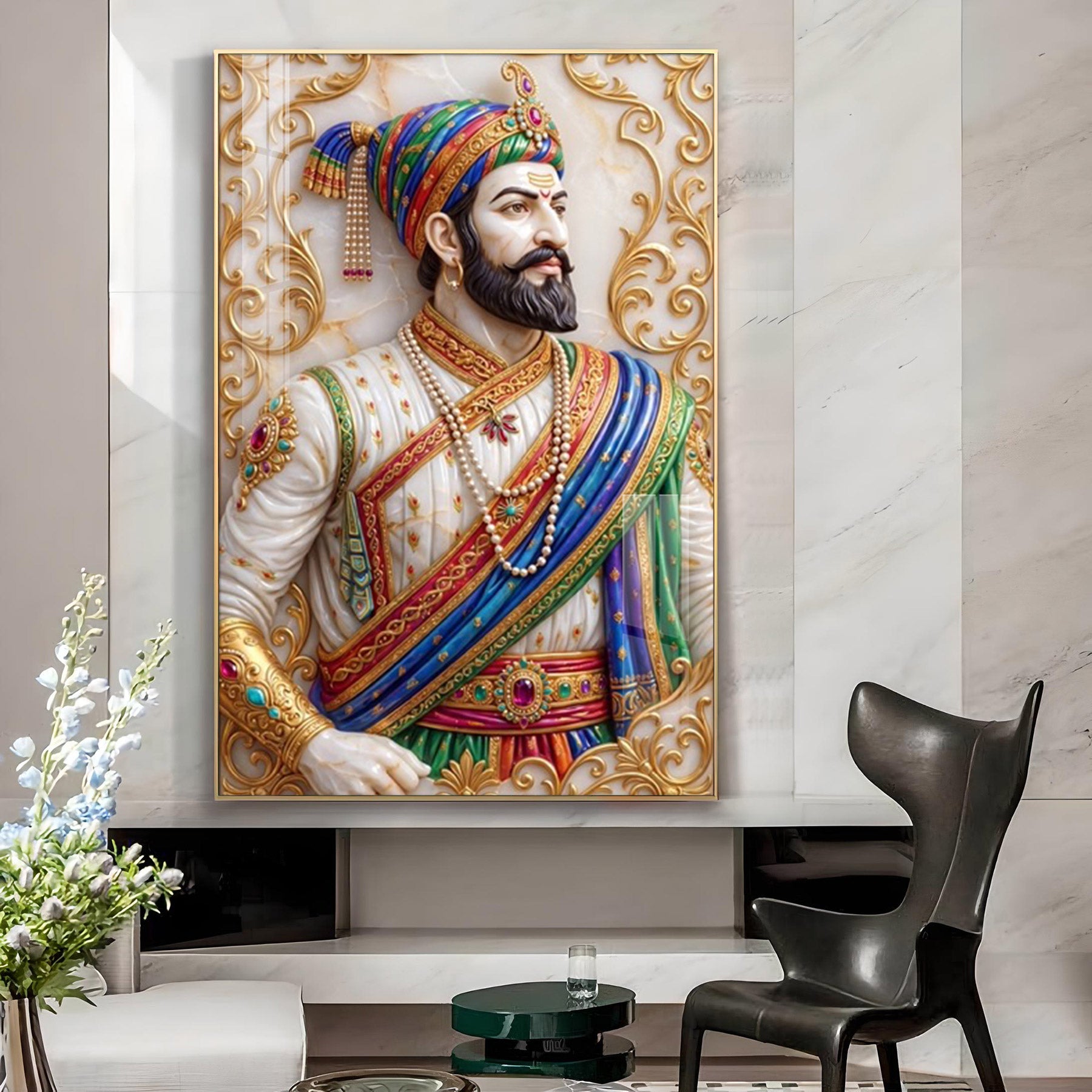 Maratha King Chhatrapati Shivaji Maharaj Glass Finish Vertical Wall Art