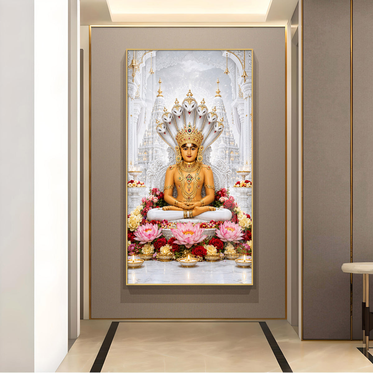 Bhagwan Parshwanath Glass Finish Vertical Wall Art