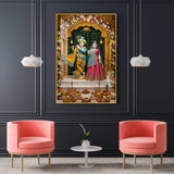 Lord Krishna and Radha Glass Finish Vertical Wall Art