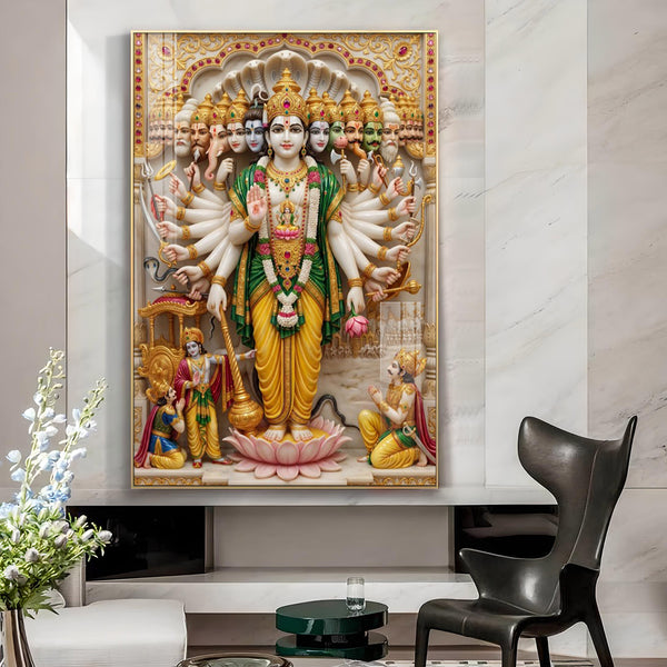 Lord Vishnu Virat Roop Glass Finish Vertical Wall Art