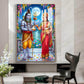 Annapurna Devi Offering Food To Lord Shiva Glass Finish Vertical Wall Art