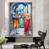 Annapurna Devi Offering Food To Lord Shiva Glass Finish Vertical Wall Art