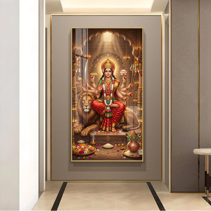 Durga Maa Glass Finish Vertical Wall Art