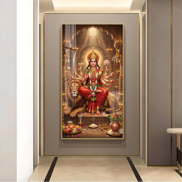 Durga Maa Glass Finish Vertical Wall Art