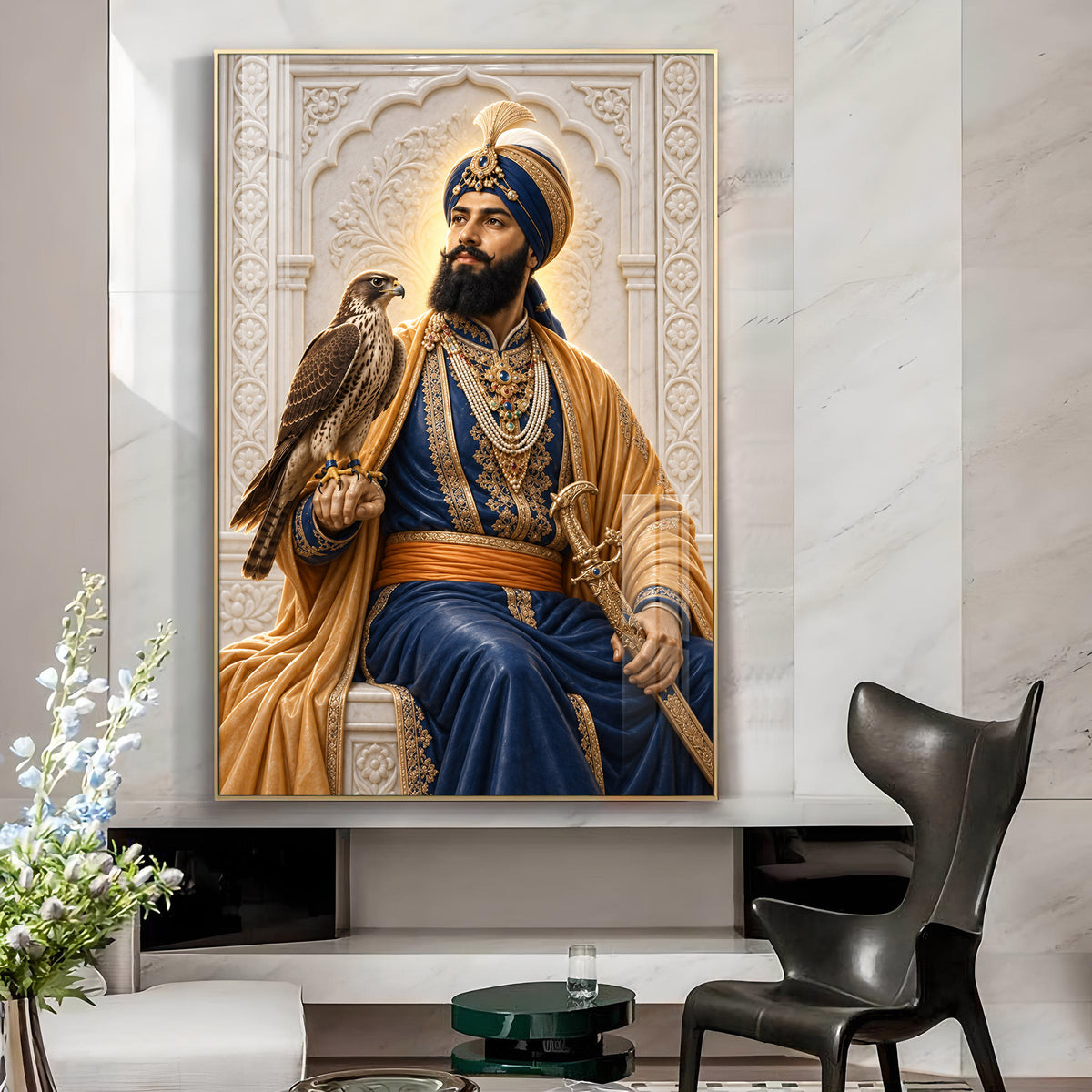 Divine Guru Gobind Singh Ji Glass Finish Vertical Wall Art