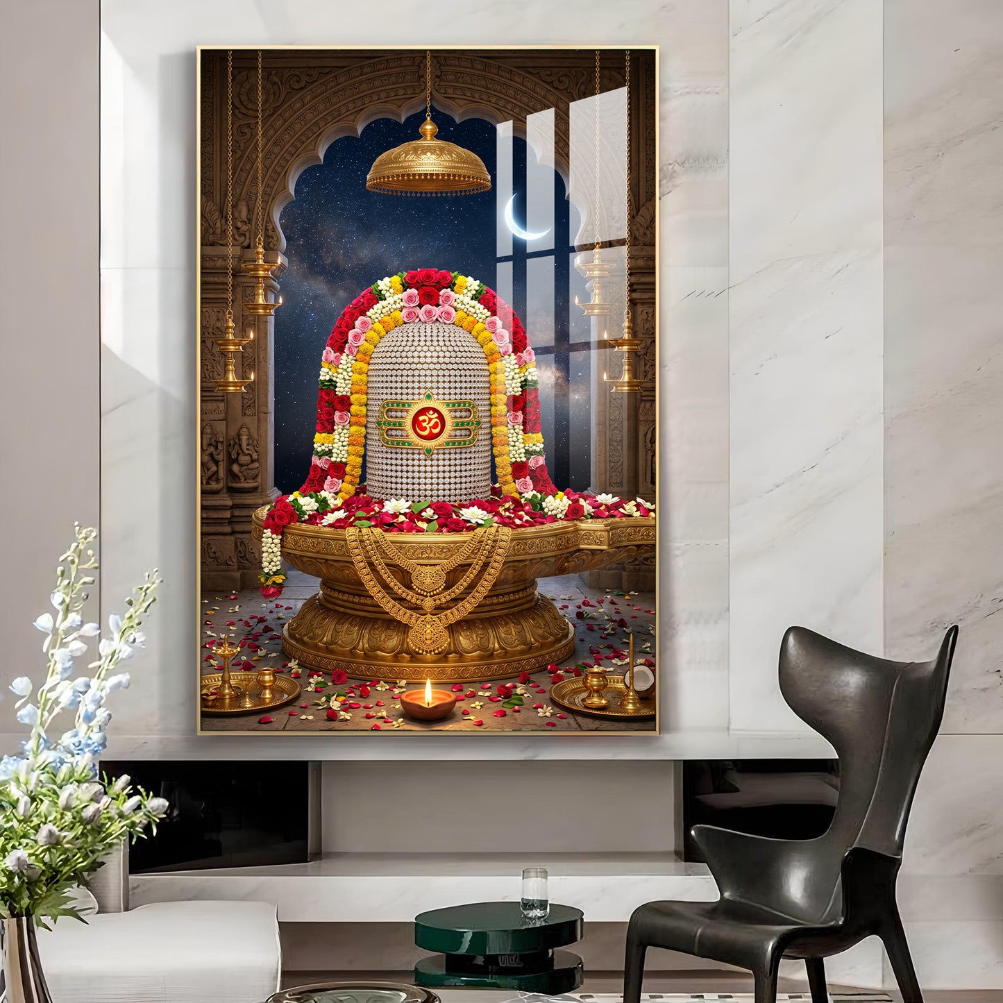 Lord Shiva Lingam Glass Finish Vertical Wall Art