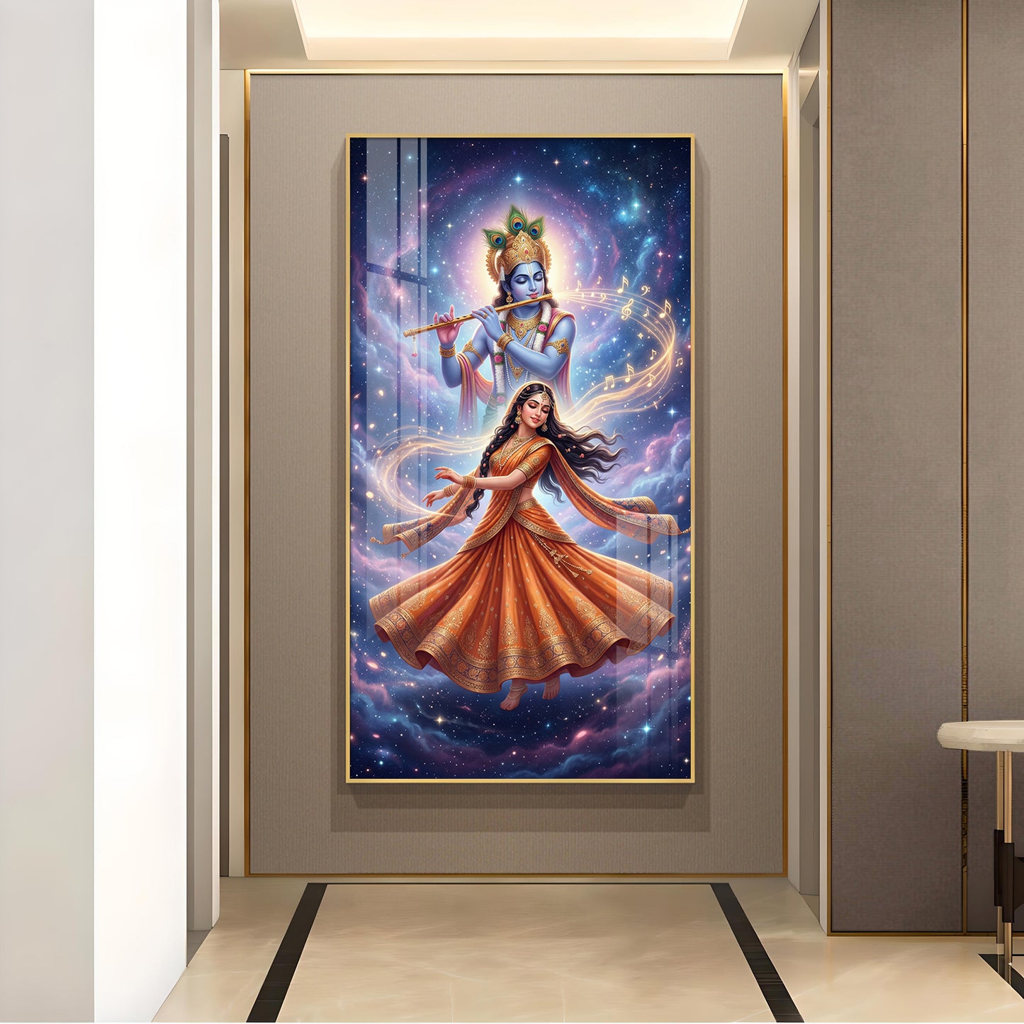 Meera Bai With Krishna Ji Glass Finish Vertical Wall Art
