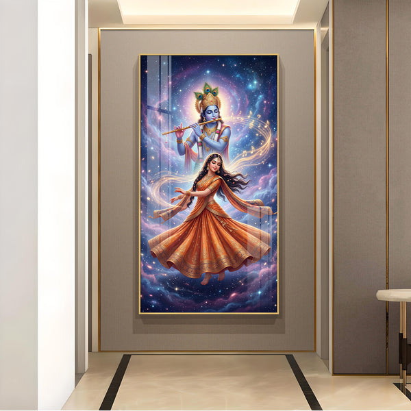 Meera Bai With Krishna Ji Glass Finish Vertical Wall Art