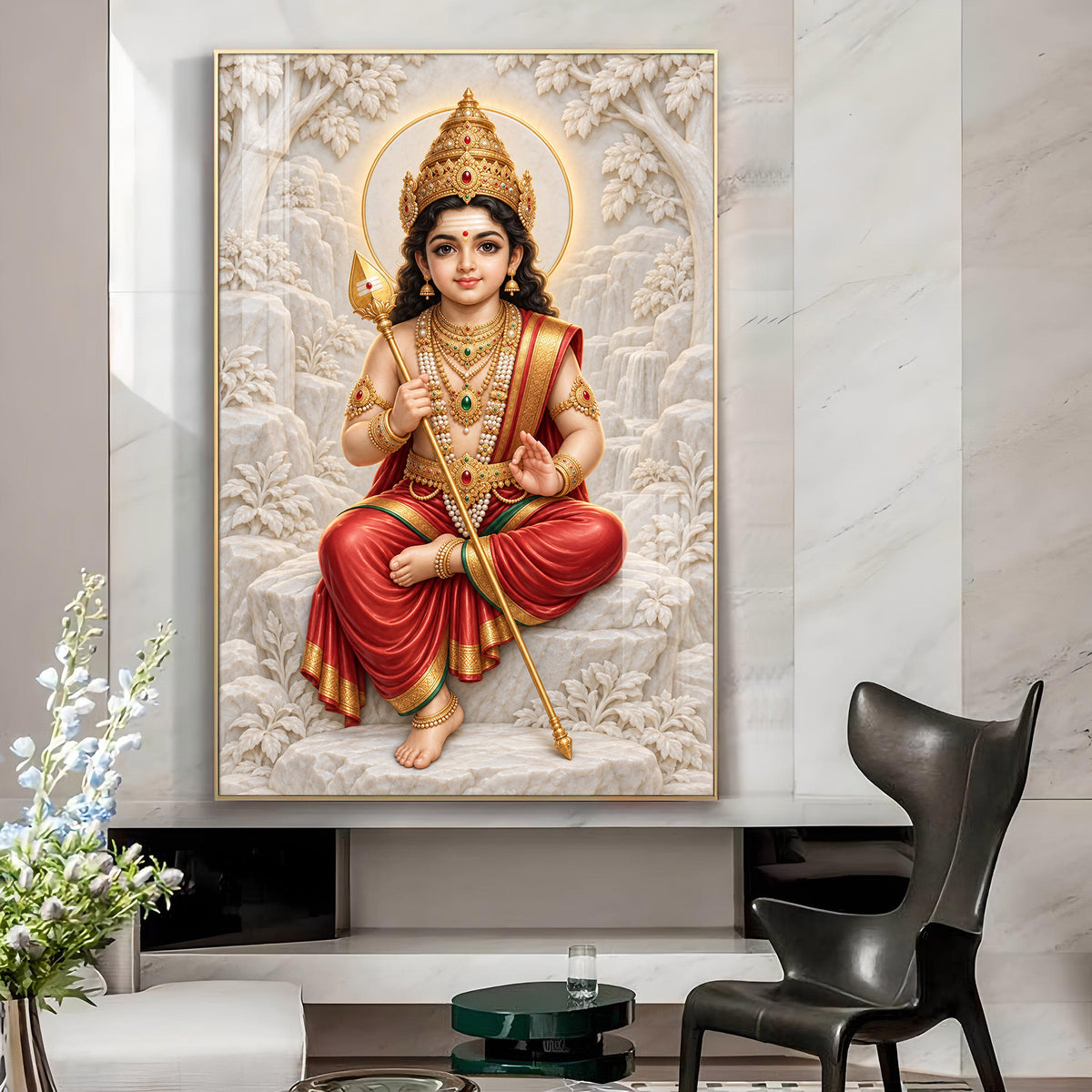 Child Kartikeya Glass Finish Vertical Wall Art