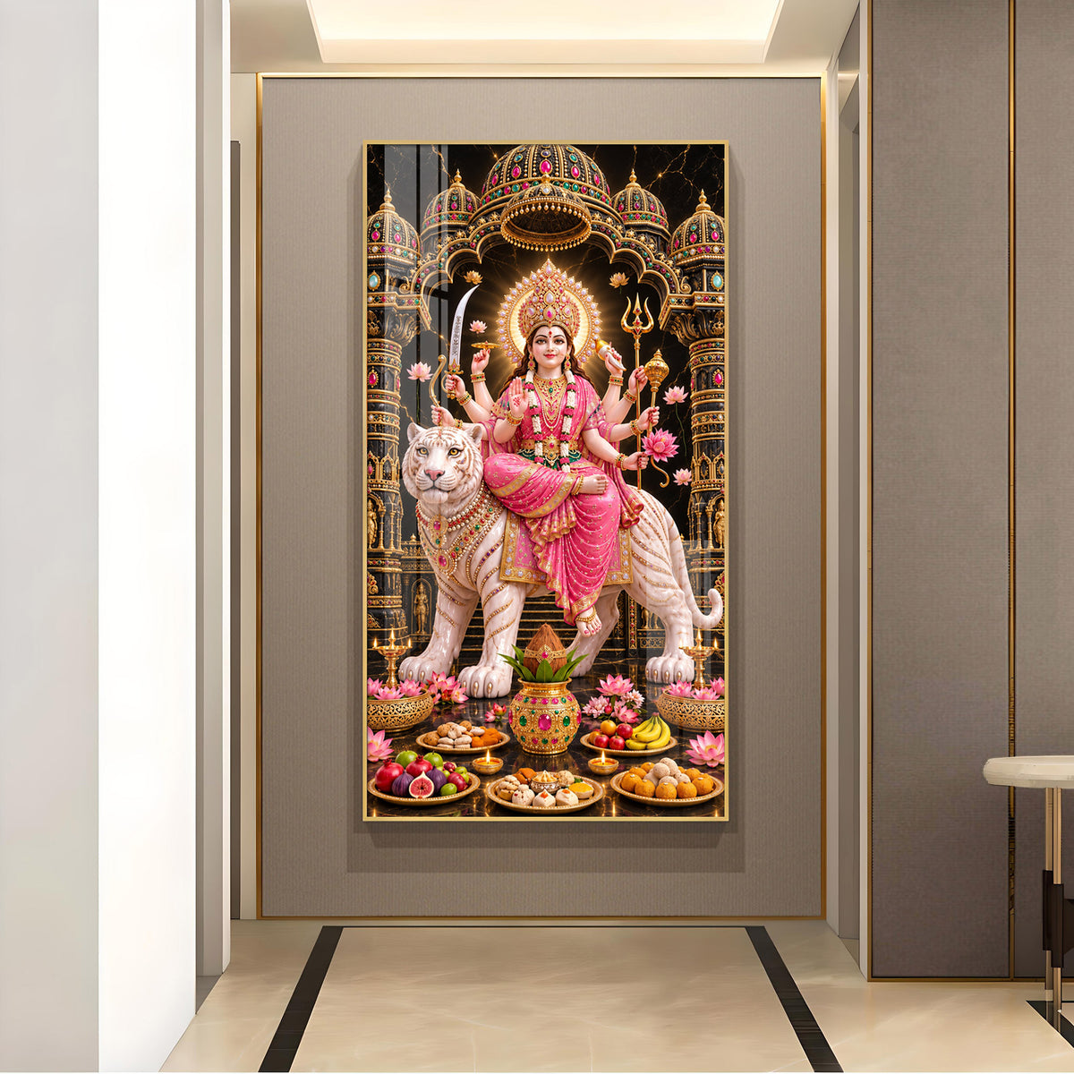 Divine Durga Mata Glass Finish Vertical Wall Art