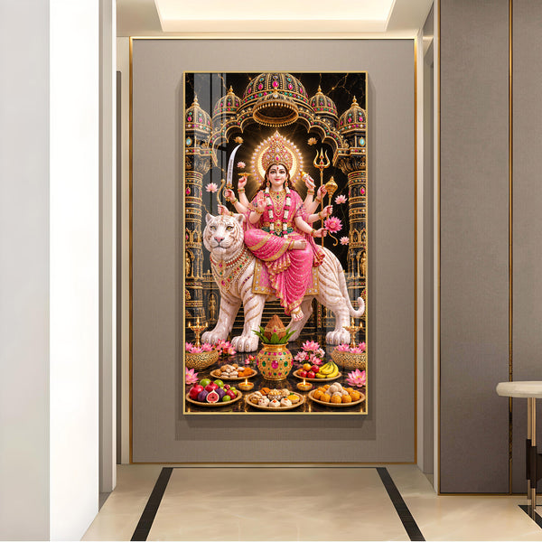 Divine Durga Mata Glass Finish Vertical Wall Art