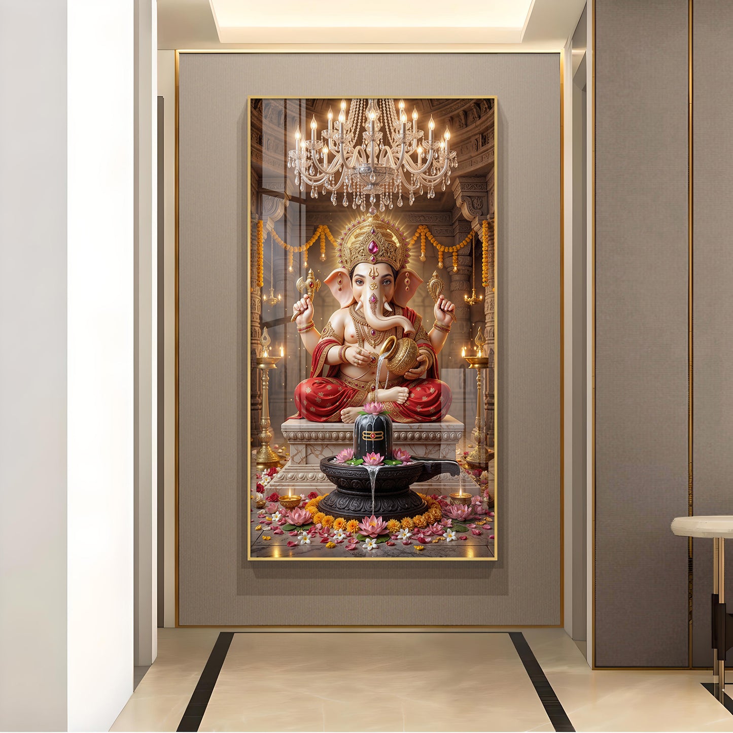 Ganpati Bappa Glass Finish Vertical Wall Art