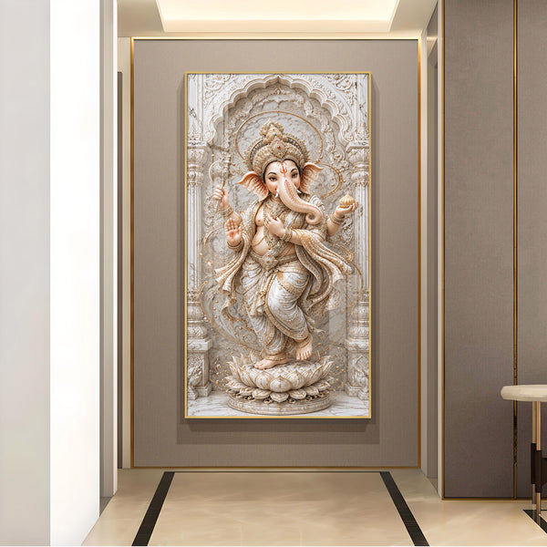 Spiritual Lord Ganesha Glass Finish Vertical Wall Art