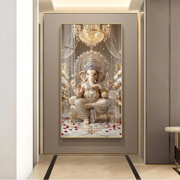 Jai Ganesh Deva Glass Finish Vertical Wall Art