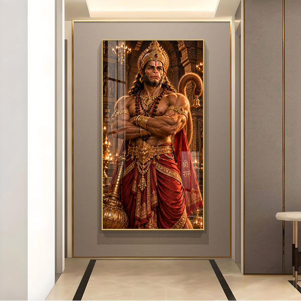 Divine Bajrangbali Majestic Look Glass Finish Vertical Wall Art