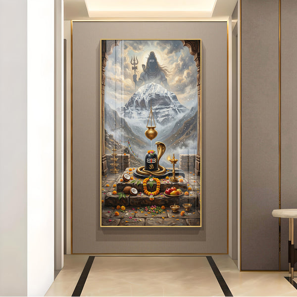 Lord Shiva Shivlingam Glass Finish Vertical Wall Art
