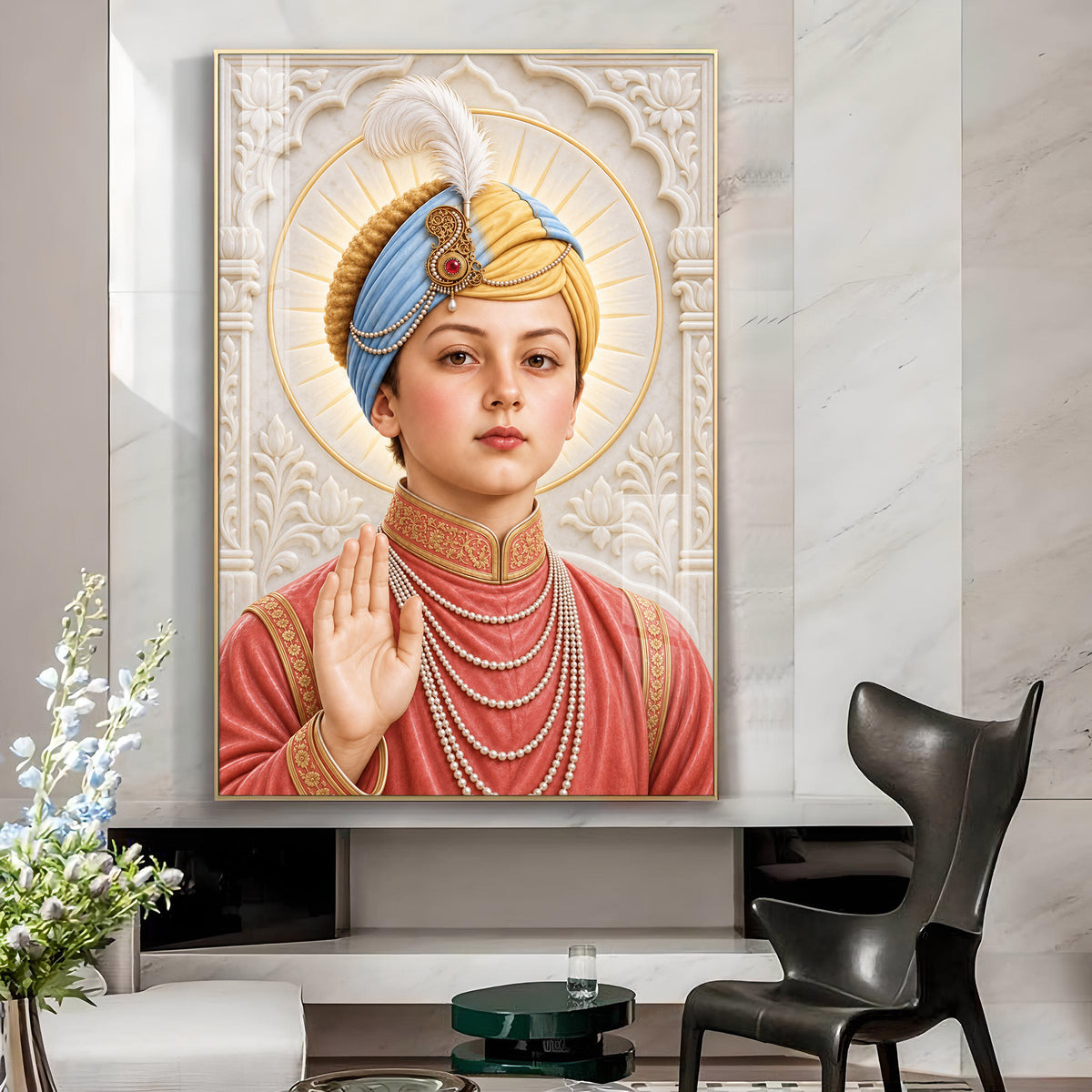 Sri Guru Harkrishan Sahib Ji Glass Finish Vertical Wall Art