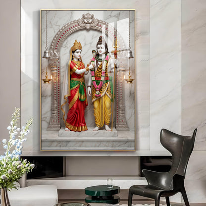 Lord Shiva & Goddess Parvati Glass Finish Vertical Wall Art