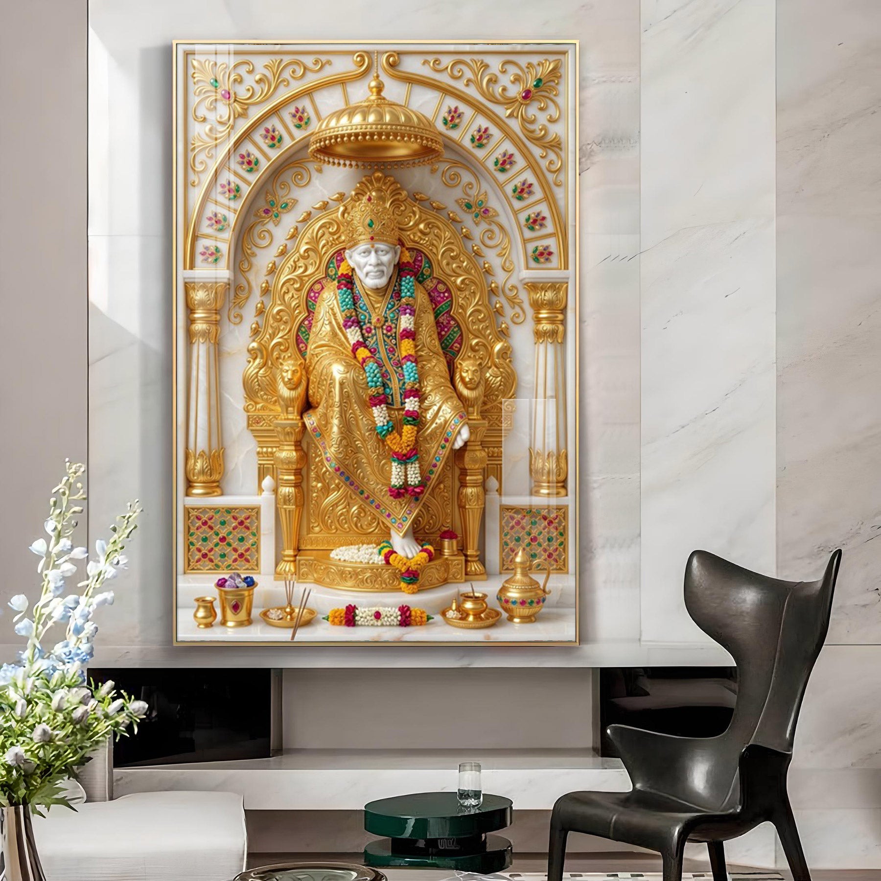 Shri Sai Baba Glass Finish Vertical Wall Art