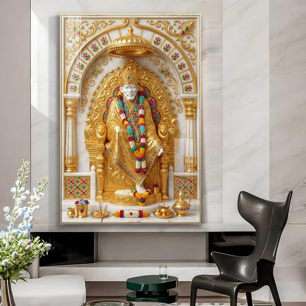 Shri Sai Baba Glass Finish Vertical Wall Art