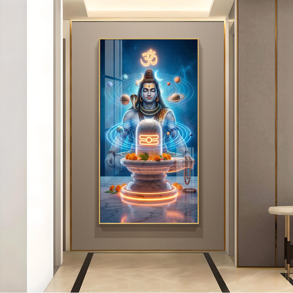 Meditating Lord Shiv Ji Glass Finish Vertical Wall Art