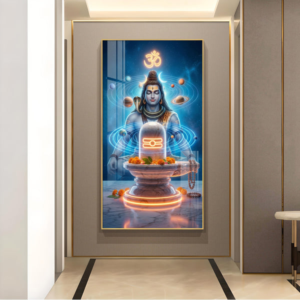 Meditating Lord Shiv Ji Glass Finish Vertical Wall Art