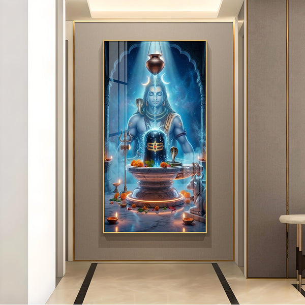 Lord Shiv Bhagwan Glass Finish Vertical Wall Art